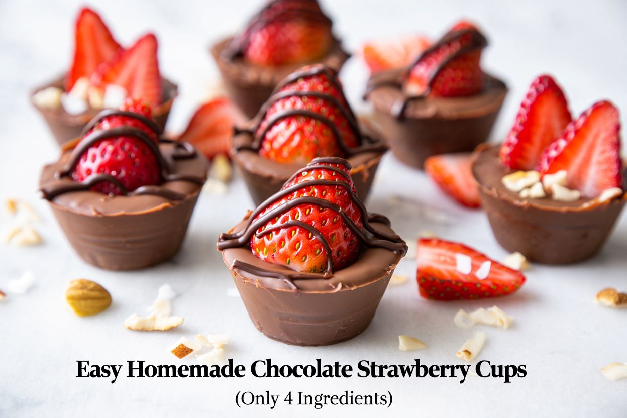 Easy Homemade Chocolate Strawberry Cups (Only 4 Ingredients)