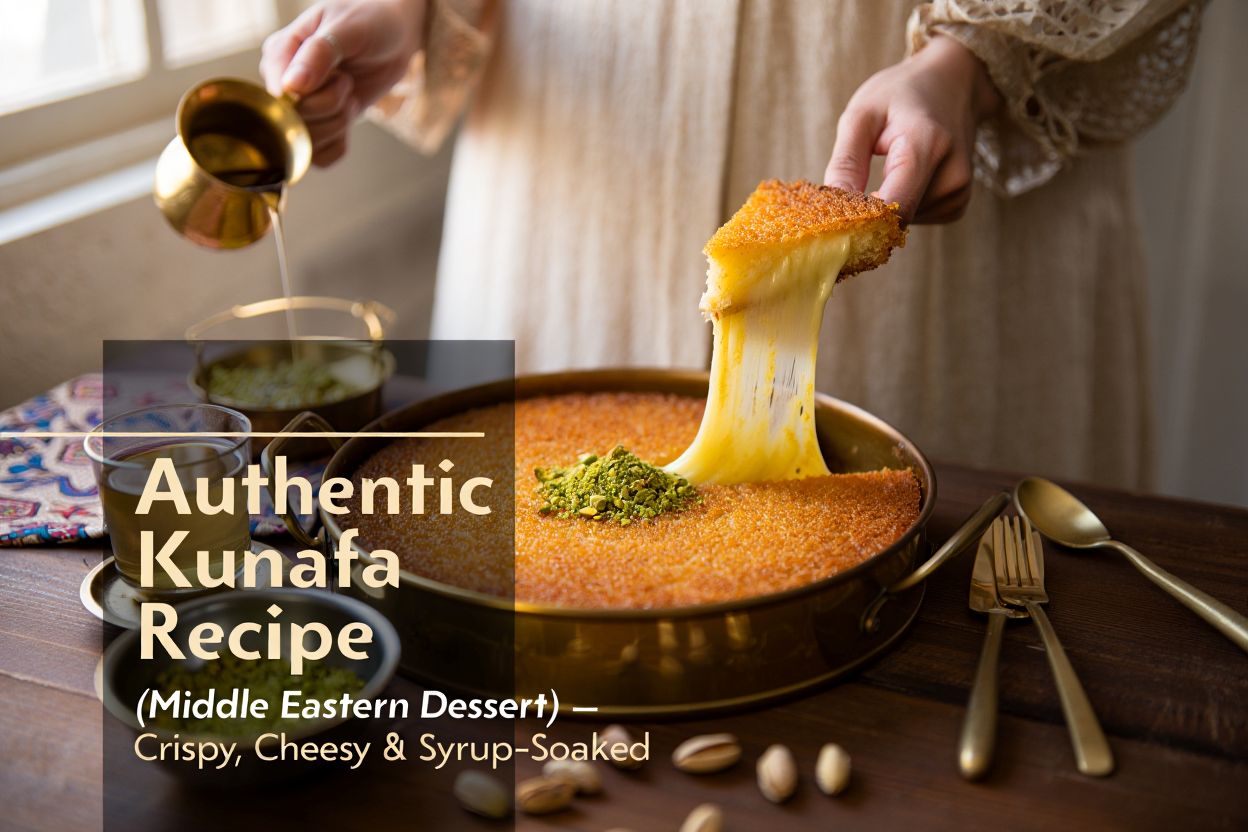 Authentic Kunafa Recipe (Middle Eastern Dessert) – Crispy, Cheesy & Syrup-Soaked