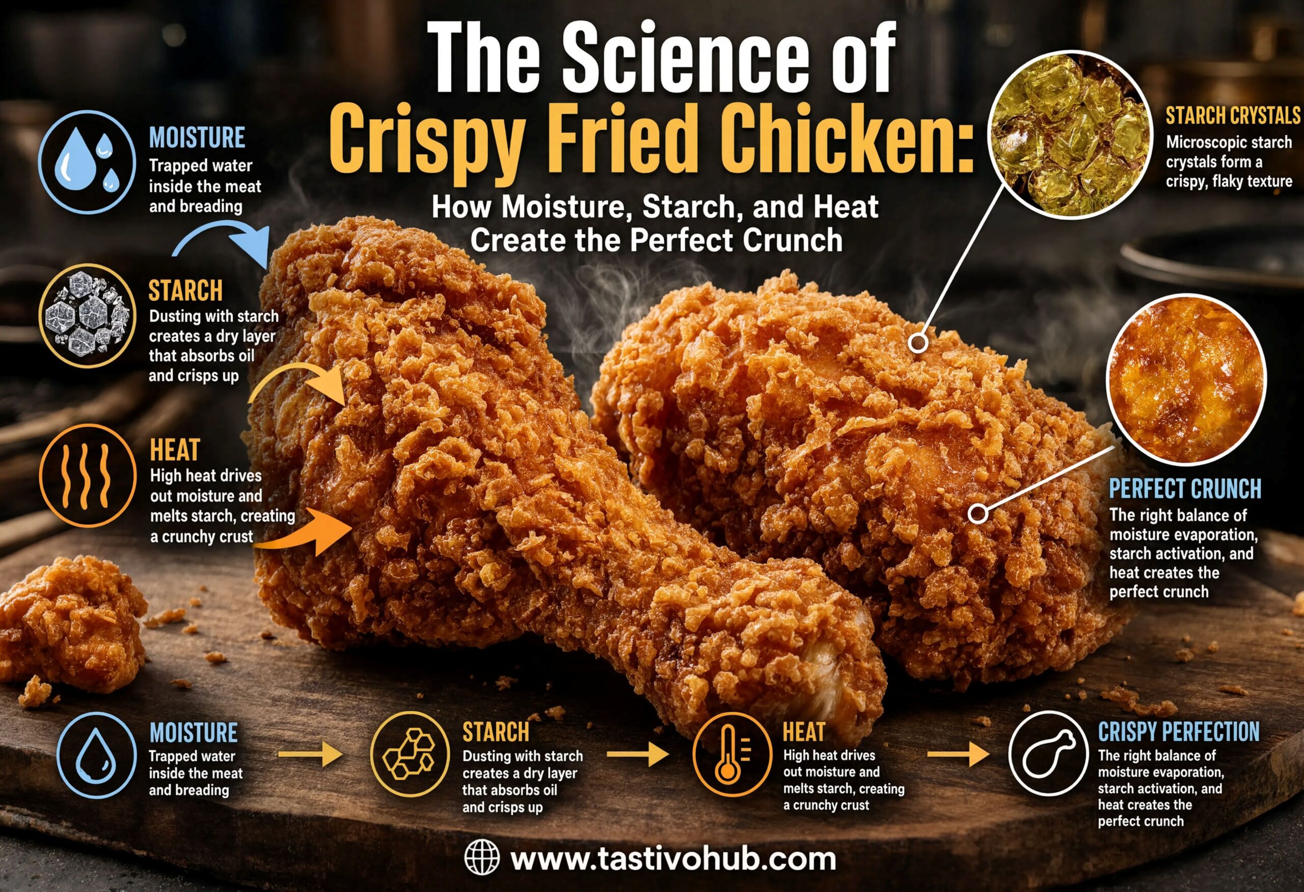 The Science of Crispy Fried Chicken: How Moisture, Starch, and Heat Create the Perfect Crunch